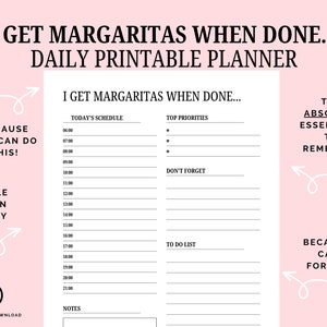 Margaritas Daily Printable Planner, Hourly Planner, Time Block Template, Work Day Schedule, Daily Planner, Schedule, Instant Download