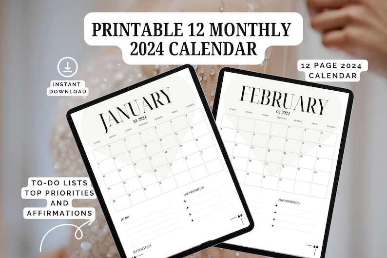 2024 Printable Calendar, 2024 Calendar, 2024 Planner, 2024 Minimalist