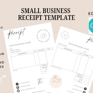 Small Business Receipt Template, INSTANT DOWNLOAD, Business Invoice, Canva Template, Editable Receipt Form, Printable Receipt, Minimalist