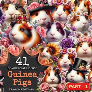 Guinea Pigs PNG Clipart Collection - 41 PNG, Charming guinea pig illustrations, Sweet pet printables, Commercial use, Digital download