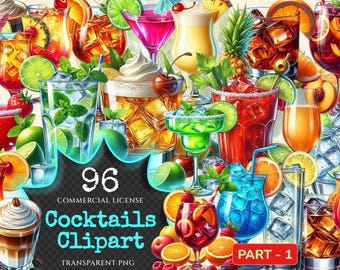 10 Cocktails Clipart Pack INSTANT DOWNLOAD 10 Vibrant Cocktail ...