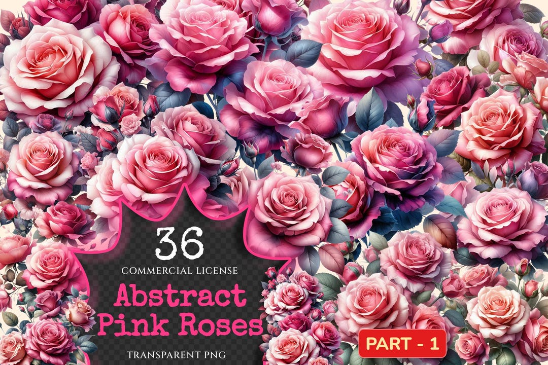 Abstract Pink Roses Clipart – 36 Floral PNG Graphics (digital Download ...