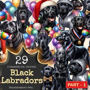 Black Labradors PNG Clipart Collection - 29 PNG, Labrador dog illustration, Cut pet printables, Commercial use, Digital download