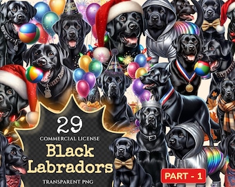 Black Labrador Dog Clipart – 29 PNG Illustrations, Pet Graphics (Digital Download)