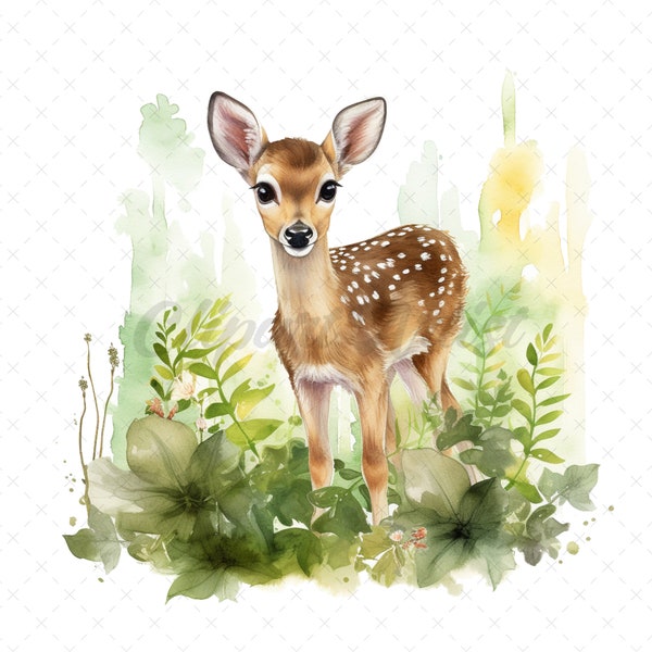 24 High-Quality Deer Clipart - Forest deer digital watercolor JPG instant download for commercial use - Digital download