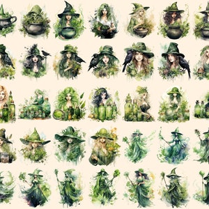 Herbal Witches Watercolor Clipart Bundle - 310+ transparent PNG, Whimsical fantasy graphics, Enchanted png, Commercial use, Digital download
