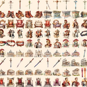Ancient Rome Watercolor Clipart Bundle - 860+ transparent PNG, Classical empire graphics, Ancient roman, Commercial use, Digital download