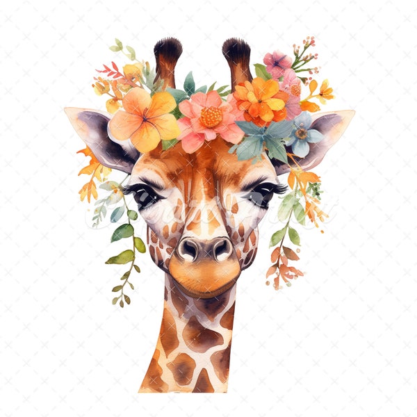 19 High-Quality Floral Giraffe Clipart - Floral giraffe digital watercolor JPG instant download for commercial use - Digital download