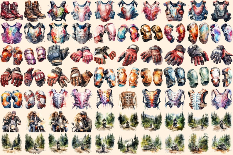 Bikers Watercolor Clipart Bundle - 480+ transparent PNG, Road warrior enthusiast illustrations, Motorbike, Commercial use, Digital download