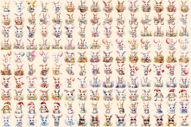 Watercolor Bunny Clipart – 1018+ Rabbit PNG Images (digital Download - Etsy