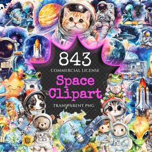 Space Watercolor Clipart Bundle - 840+ transparent PNG, Stellar galaxy illustrations, Celestial space png, Commercial use, Digital download