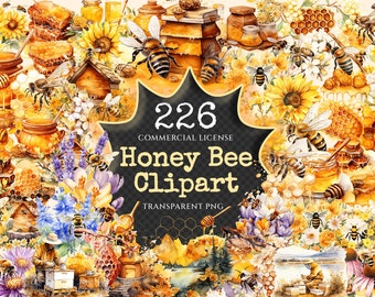 Honey Bee Watercolor Clipart Bundle – Spring Garden PNG (Digital download)
