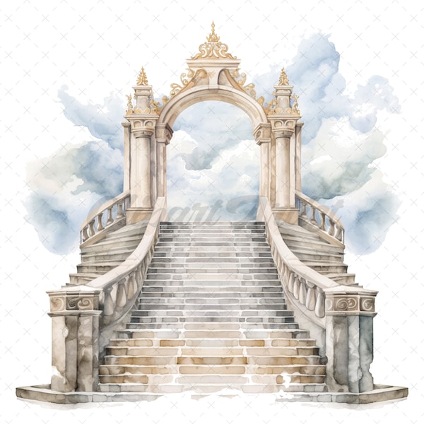 20 High-Quality Heaven Stairway Clipart - Heaven stairway digital watercolor JPG instant download for commercial use - Digital download