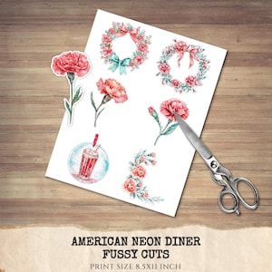 American Neon Diner Floral Arrangements, Carnation Floral PNG, Carnation Bouquet, Flowers, Decor, Ornaments, Flower Art, Digital download