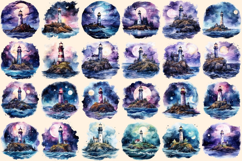 Lighthouses Watercolor Clipart Bundle – 154+ PNG Images (digital ...