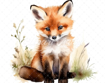 Watercolor Fox Clipart – JPGs, Commercial Use (Digital Download