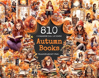 Autumn Books Watercolor Clipart – 805+ PNG Graphics (Digital Download)