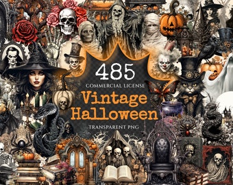 Vintage Halloween Clipart Bundle – 480+ Spooky PNG Graphics (Digital Download)