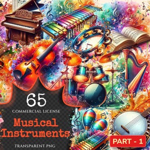 Musical Instruments PNG Clipart Collection - 65 PNG, Colorful music graphics, Instrument printables, Commercial use, Digital download