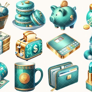 Money Girl Clipart Set - 100+ transparent PNG, Finance planning illustrations, Bank cash printables, Commercial use, Digital download