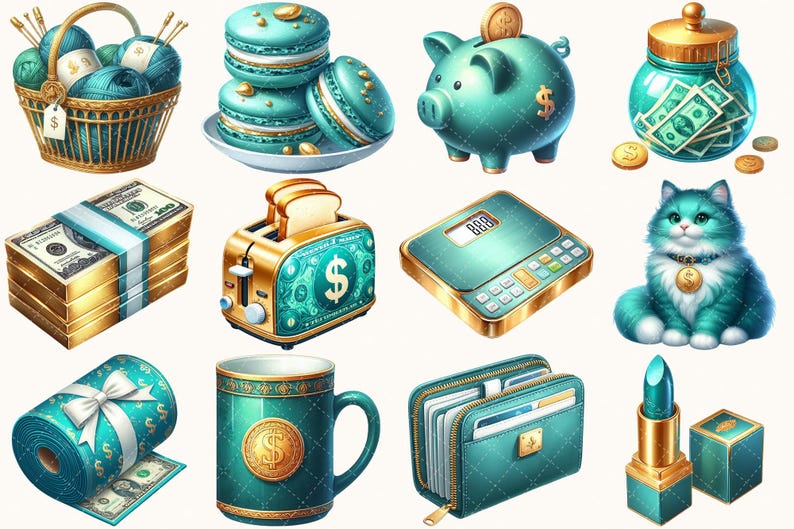 Money Girl Clipart Set - 100+ transparent PNG, Finance planning illustrations, Bank cash printables, Commercial use, Digital download