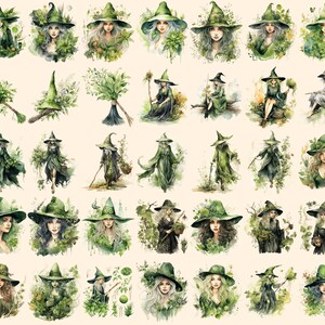 Herbal Witches Watercolor Clipart Bundle - 310+ transparent PNG, Whimsical fantasy graphics, Enchanted png, Commercial use, Digital download
