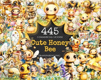 Watercolor Honey Bee Clipart Bundle – 440+ PNG Graphics (Digital Download)