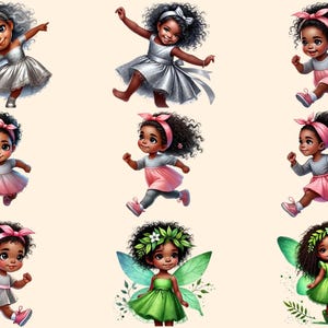 Little Girls (P-3) PNG Clipart Collection - 43 PNG, Adorable dark-skinned girl graphics, African girl png, Commercial use, Digital download