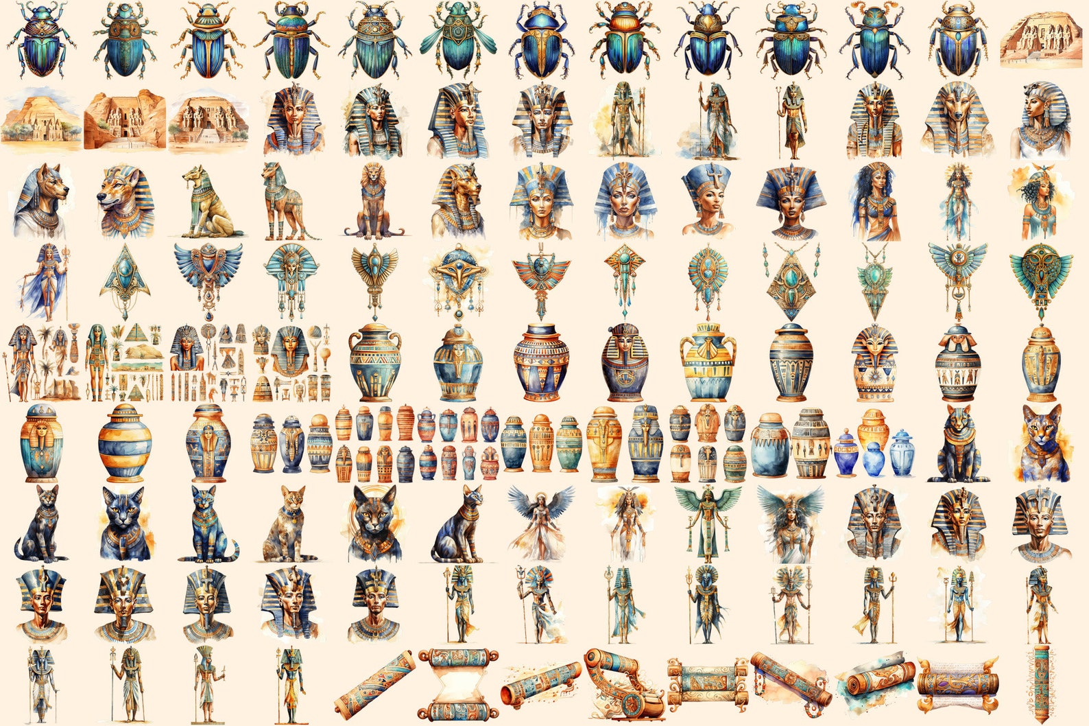 Ancient Egypt Watercolor Clipart Bundle – Pharaohs, Pyramids (digital ...