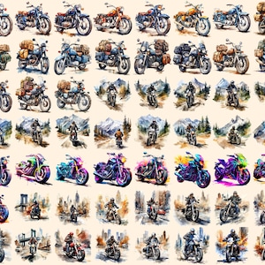 Bikers Watercolor Clipart Bundle - 480+ transparent PNG, Road warrior enthusiast illustrations, Motorbike, Commercial use, Digital download