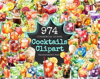Watercolor Cocktail Clipart Bundle – 970+ PNG Graphics (Digital Download)