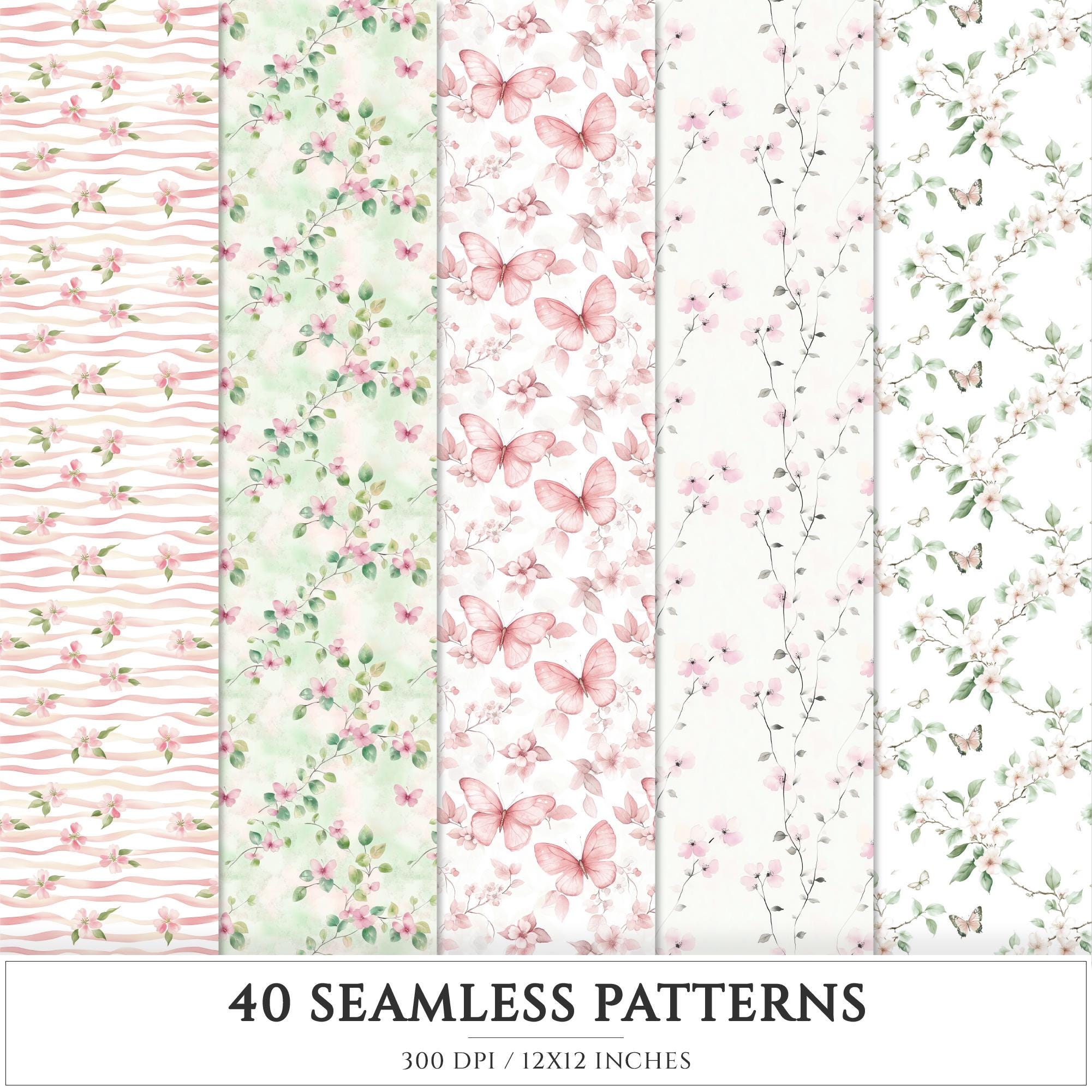 Spring Floral Seamless Patterns, JPEG, Digital Scrapbook Paper (digital ...