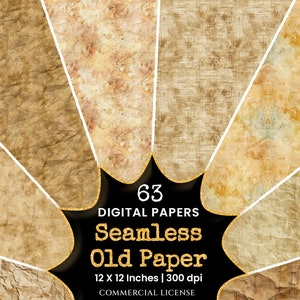 Old Paper Textures Seamless Digital Paper - 63 Scrapbook patterns, Grunge paper backgrounds, Ancient paper, Commercial use, Digital download