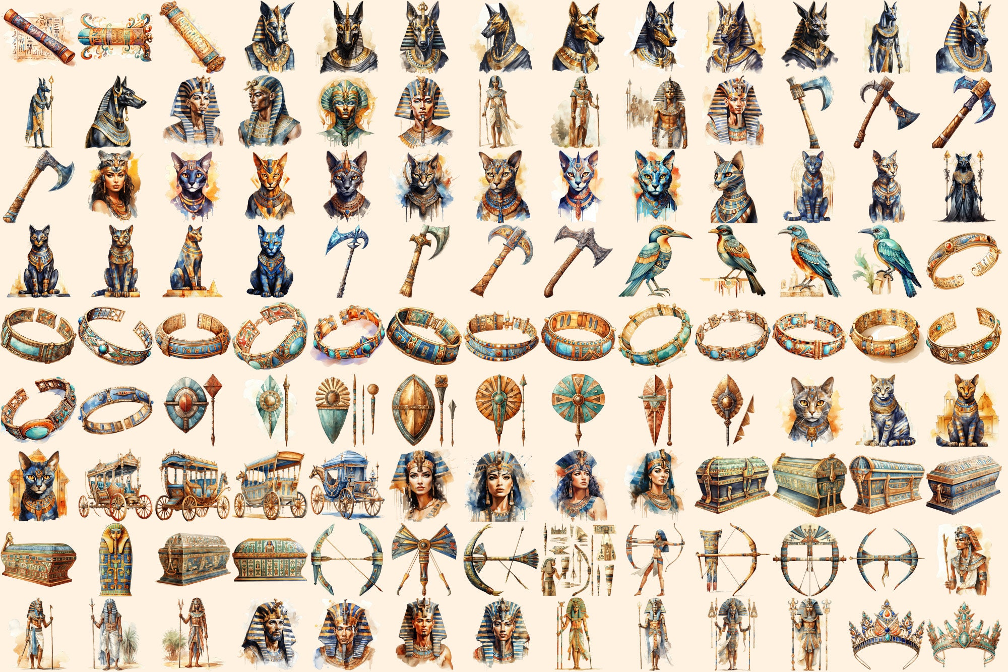 Ancient Egypt Watercolor Clipart Bundle – Pharaohs, Pyramids (digital ...