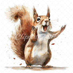 20 High-Quality Happy Squirrel Clipart - Happy squirrel watercolor JPG instant download for commercial use - Digital download