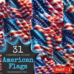 American Flags PNG Clipart Collection - 31 PNG, USA flag graphics, Patriotic 4th of july printables, Commercial use, Digital download