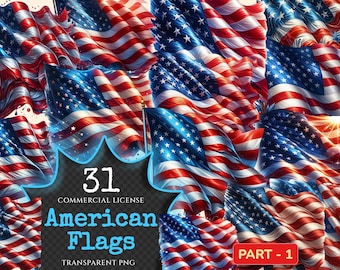 American Flags PNG Clipart – Patriotic USA Graphics (Digital Download)