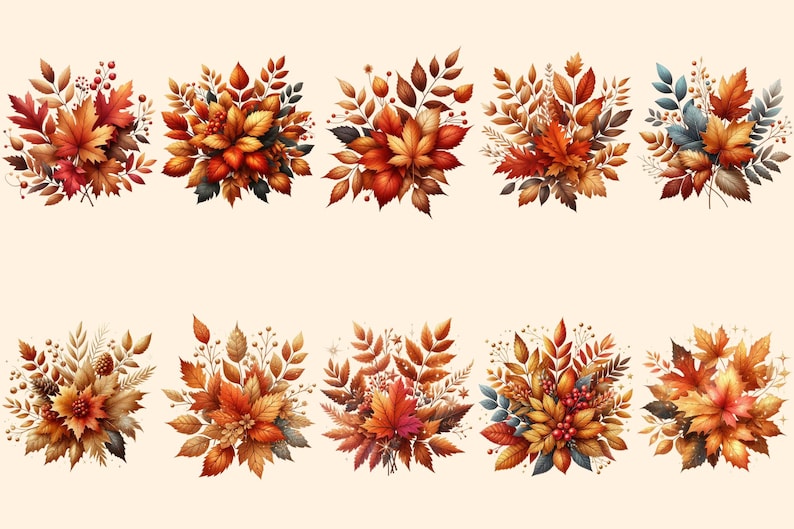 Autumn Leaves PNG Clipart Collection - 52 PNG, Warm seasonal foliage graphics, Autumn leaves art, Commercial use, Digital download