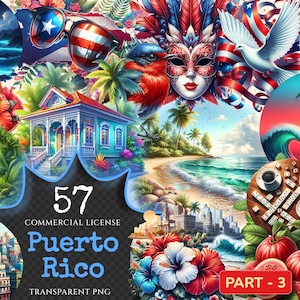 Puerto Rico (P-3) PNG Clipart Collection - 57 PNG, Tropical travel illustrations, Puerto rico island prints, Commercial use,Digital download