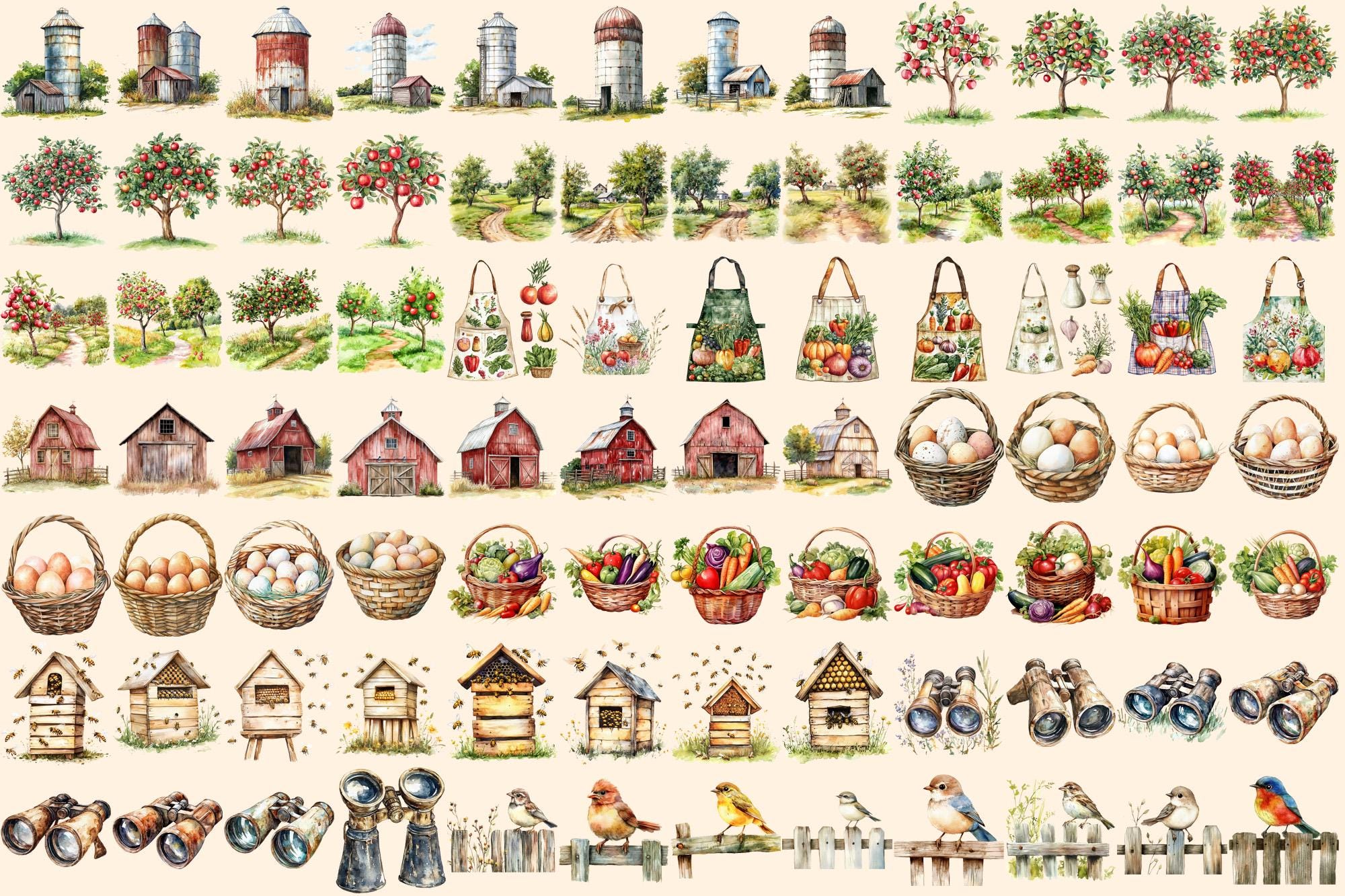 Watercolor Farm Clipart Bundle – Rustic Farmhouse PNG (digital Download ...