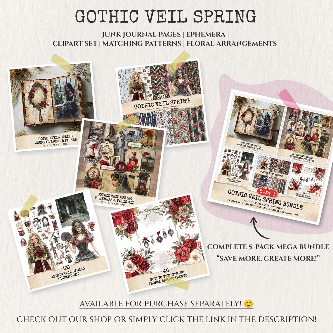 Gothic Veil Spring Junk Journal Pages – Romantic Haunted Floral ...