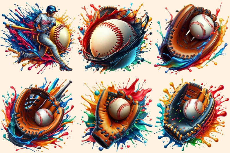 Vibrant Baseball Graphics Clipart – 30 PNG, Sports Printables (digital ...