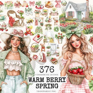 Warm Berry Spring Watercolor Clipart Set - 372+ transparent PNG, Cottage spring graphics, Summer floral png, Commercial use,Digital download