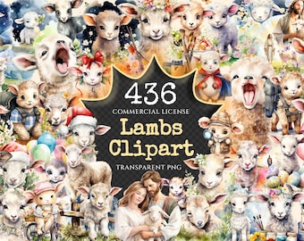 Lambs Watercolor Clipart Bundle – Farm Animal PNG (Digital Download)