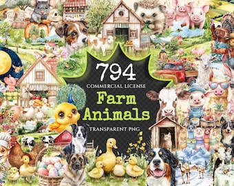 Watercolor Farm Animals Clipart – 790+ PNG Graphics (Digital Download)