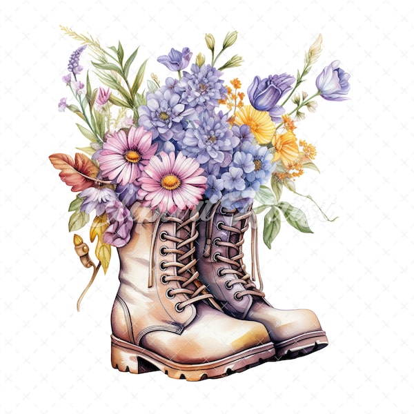 19 High-Quality Floral Boots Clipart - Floral boots digital watercolor JPG instant download for commercial use - Digital download