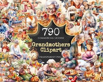 Watercolor Grandmothers Clipart Bundle – 785+ PNG, Family Graphics (Digital Download)