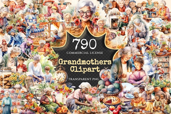 Watercolor Grandmothers Clipart Bundle – 785+ PNG, Family Graphics (Digital Download)