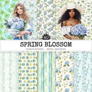 Spring Blossom Seamless Patterns, Meadow flowers JPEG, Spring floral seamless pattern, Hydrangea repeating pattern, Digital scrapbook paper
