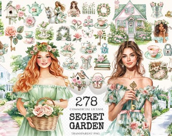 Secret Garden Watercolor Clipart Set – 275+ PNG Graphics (Digital Download)